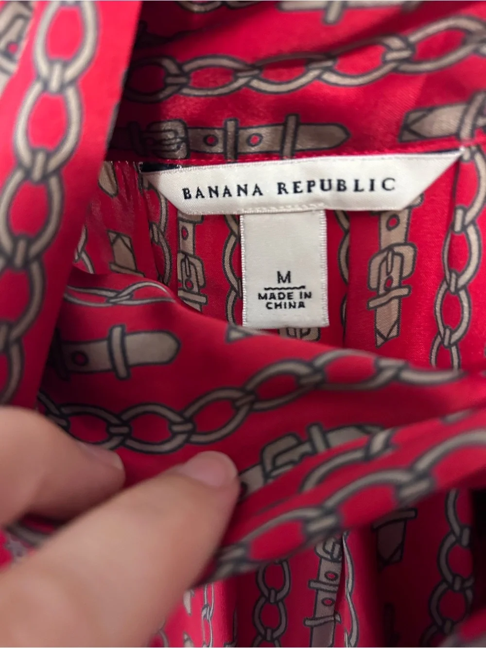 Banana Republic Vintage Red Chain-Print Tie-Neck Blouse